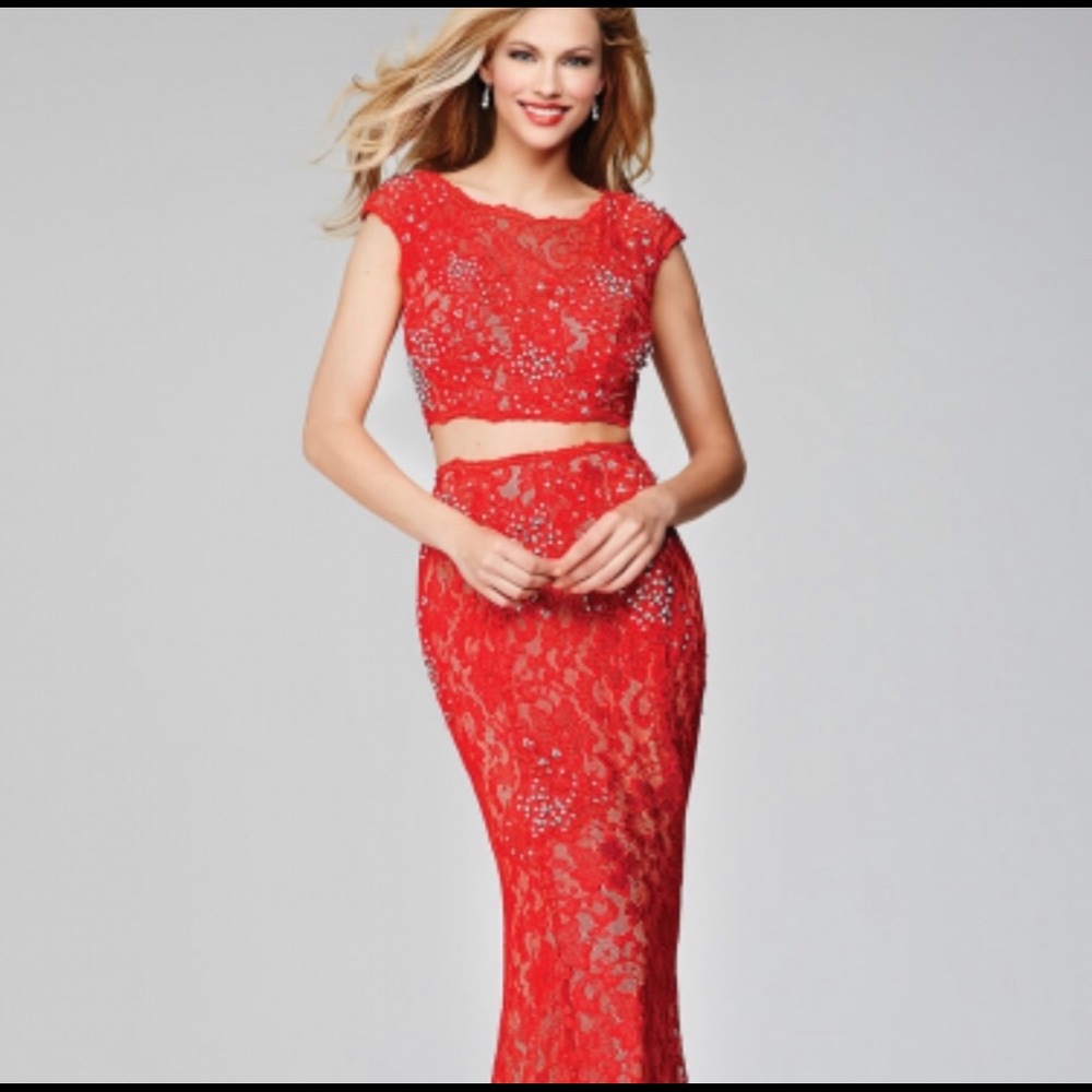Jovani 2-piece red prom dress